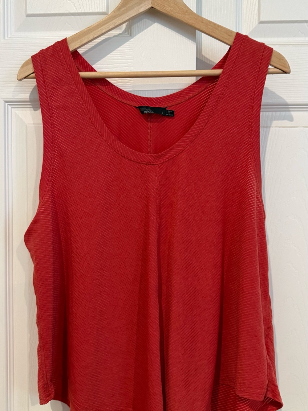 Prana Coral Red Ribbed Scoop-Neck Tank